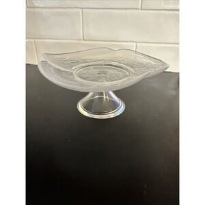 Clear Glass with White "ALABASTER"  Swirl Footed‎ Pedestal Dish